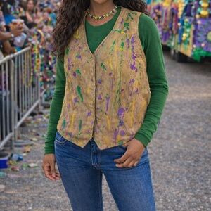 Mardi Gras Custom Leather Splatter Vest